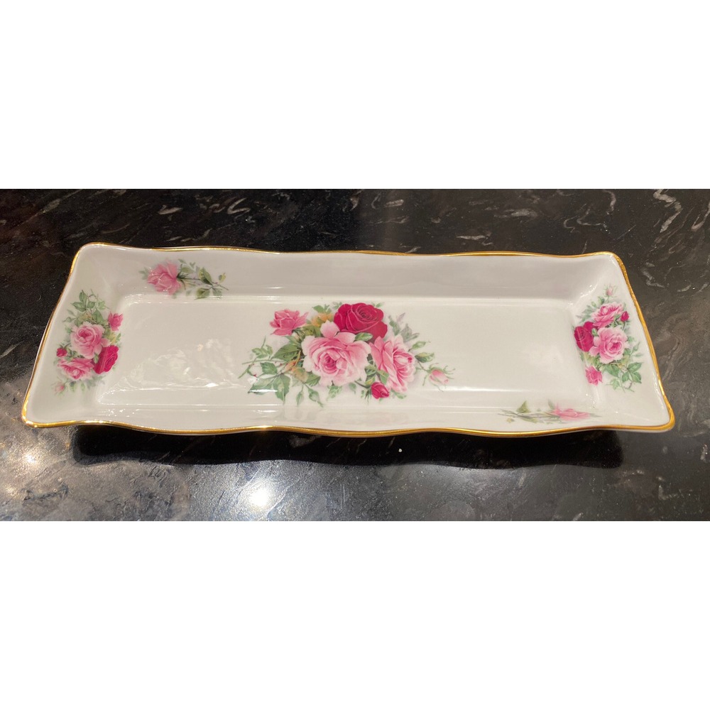 Vintage Royal Staffordshire England Dresser Pin/Ring Dish Roses 8"x 2.75"